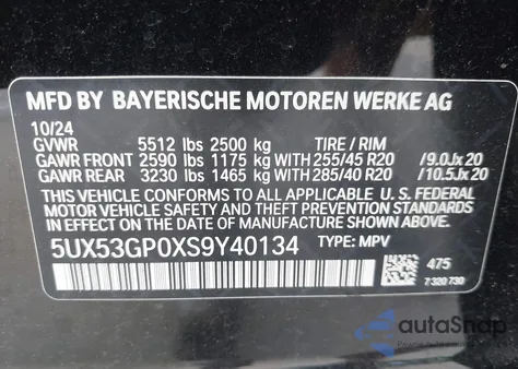 2025 BMW X3 30 xDrive z USA, uszkodzony, nr VIN 5UX53GP0XS9Y40134